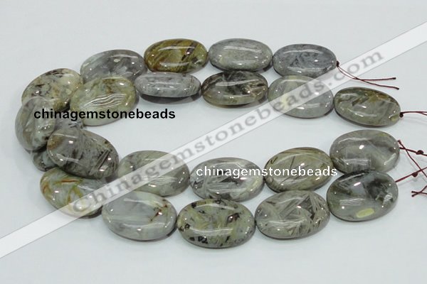 CAB84 15.5 inches 25*35mm oval silver needle agate gemstone beads