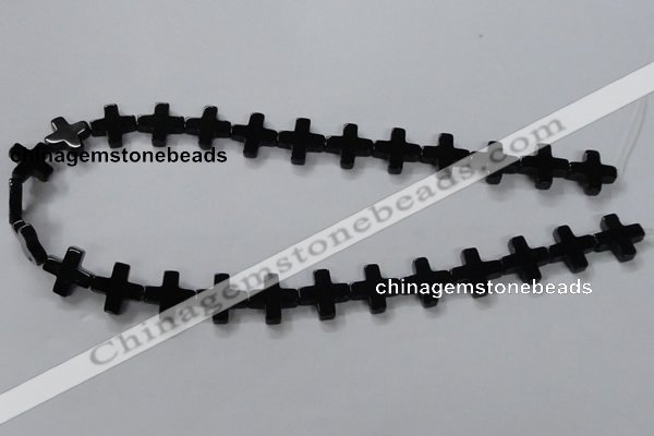 CAB846 15.5 inches 14*14mm cross black agate gemstone beads wholesale