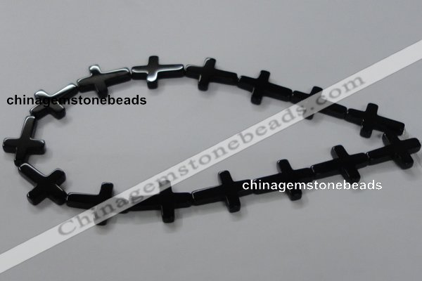 CAB848 15.5 inches 18*24mm cross black agate gemstone beads wholesale