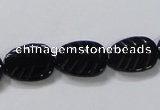 CAB851 15.5 inches 12*16mm leaf black agate gemstone beads wholesale