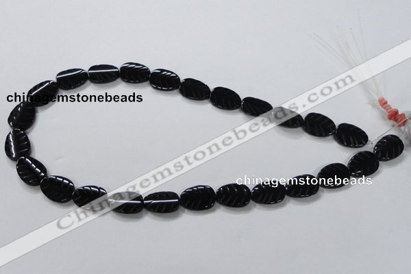 CAB851 15.5 inches 12*16mm leaf black agate gemstone beads wholesale