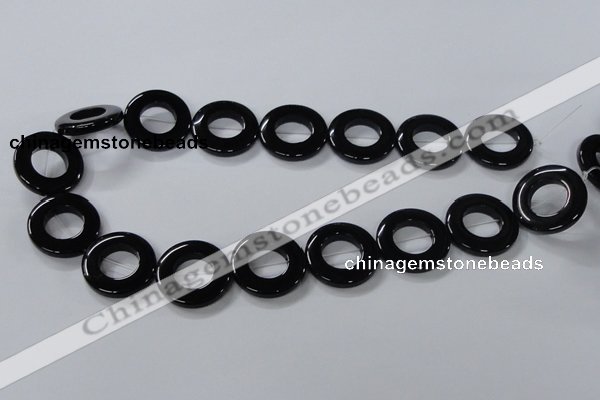 CAB856 15.5 inches 25mm donut black agate gemstone beads wholesale