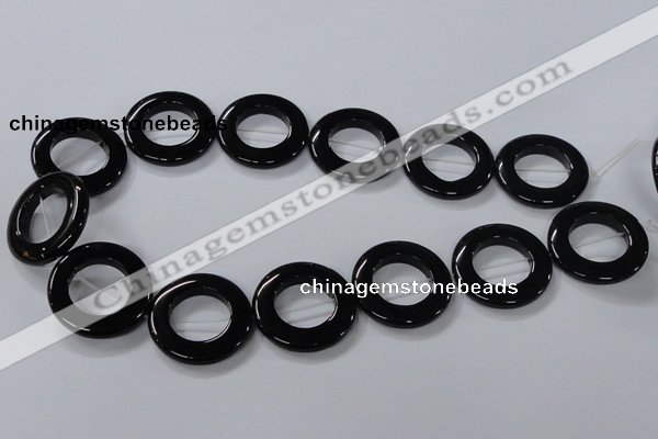 CAB857 15.5 inches 30mm donut black agate gemstone beads wholesale