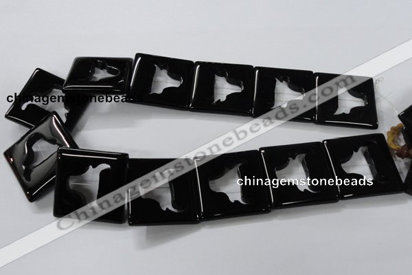 CAB868 15.5 inches 35*35mm square black agate gemstone beads wholesale