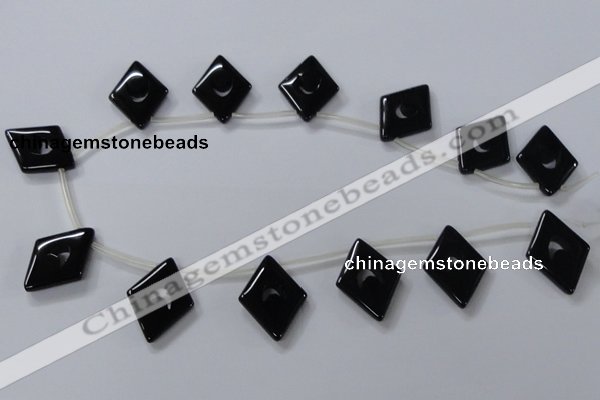 CAB870 22*40mm top-drilled rhombic black agate gemstone beads wholesale