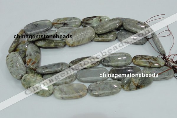 CAB92 15.5 inches 20*40mm oval silver needle agate gemstone beads