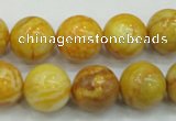 CAB936 15.5 inches 14mm round yellow crazy lace agate beads wholesale