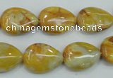 CAB940 15.5 inches 13*18mm flat teardrop yellow crazy lace agate beads
