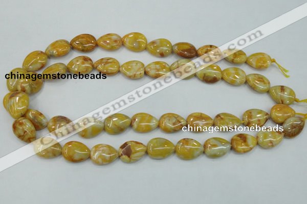 CAB940 15.5 inches 13*18mm flat teardrop yellow crazy lace agate beads