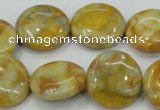 CAB944 15.5 inches 20mm flat round yellow crazy lace agate beads