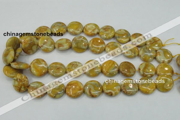 CAB944 15.5 inches 20mm flat round yellow crazy lace agate beads