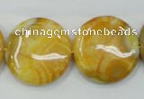 CAB945 15.5 inches 25mm flat round yellow crazy lace agate beads