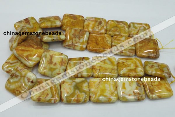 CAB948 15.5 inches 30*30mm square yellow crazy lace agate beads