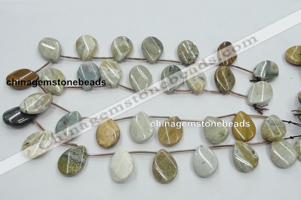 CAB953 18*25mm top-drilled twisted teardrop ocean agate gemstone