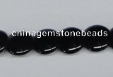 CAB982 15.5 inches 14mm flat round black agate gemstone beads wholesale