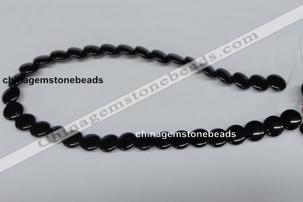 CAB982 15.5 inches 14mm flat round black agate gemstone beads wholesale