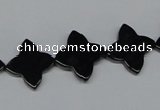 CAB990 15.5 inches 16*16mm flower black agate gemstone beads wholesale