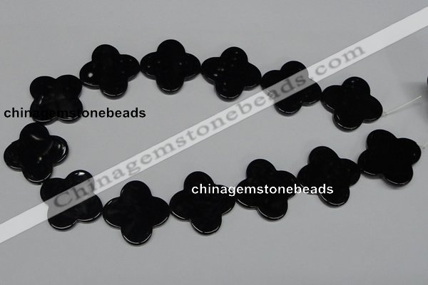 CAB991 15.5 inches 30*30mm flower black agate gemstone beads wholesale