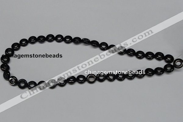 CAB995 15.5 inches 10mm donut black agate gemstone beads wholesale