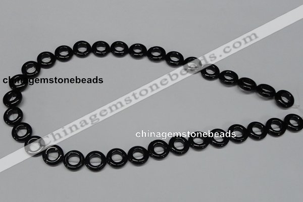 CAB996 15.5 inches 12mm donut black agate gemstone beads wholesale