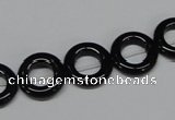 CAB997 15.5 inches 14mm donut black agate gemstone beads wholesale