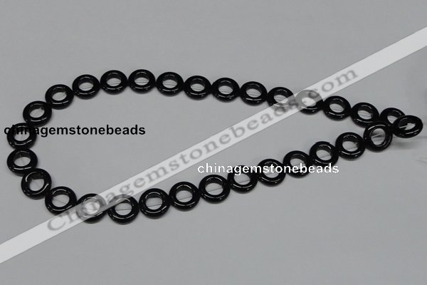 CAB997 15.5 inches 14mm donut black agate gemstone beads wholesale