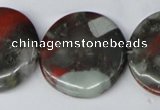 CAF05 15.5 inches 30mm flat round African bloodstone beads