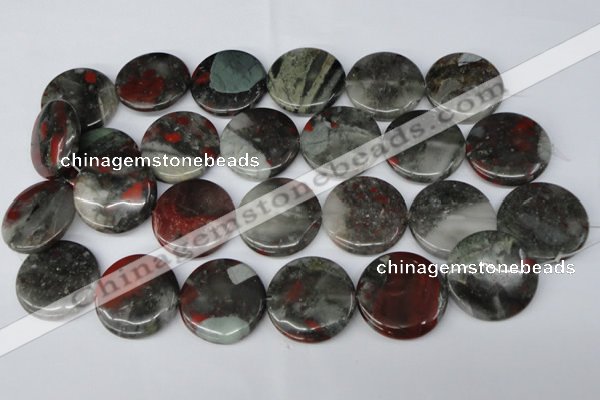 CAF05 15.5 inches 30mm flat round African bloodstone beads