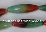 CAG1020 15.5 inches 12*40mm faceted rice rainbow agate beads