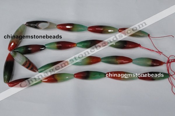 CAG1020 15.5 inches 12*40mm faceted rice rainbow agate beads