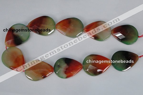 CAG1072 15.5 inches 30*40mm faceted flat teardrop rainbow agate beads