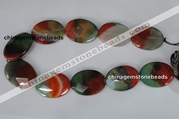 CAG1078 15.5 inches 30*40mm faceted oval rainbow agate beads
