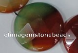 CAG1083 15.5 inches 40mm faceted coin rainbow agate beads