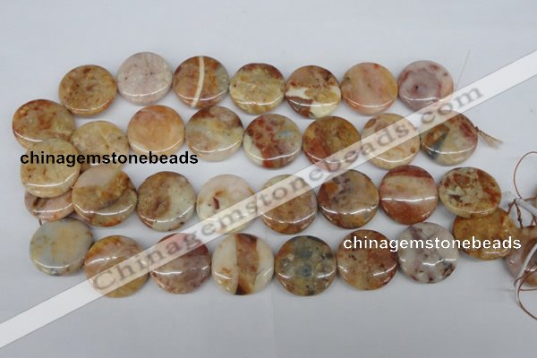 CAG1091 15.5 inches 25mm flat round Morocco agate beads wholesale