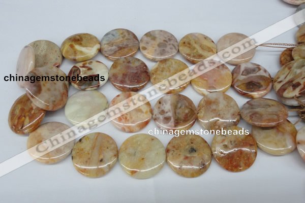 CAG1092 15.5 inches 30mm flat round Morocco agate beads wholesale