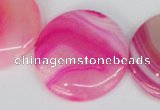 CAG1172 15.5 inches 30mm flat round line agate gemstone beads