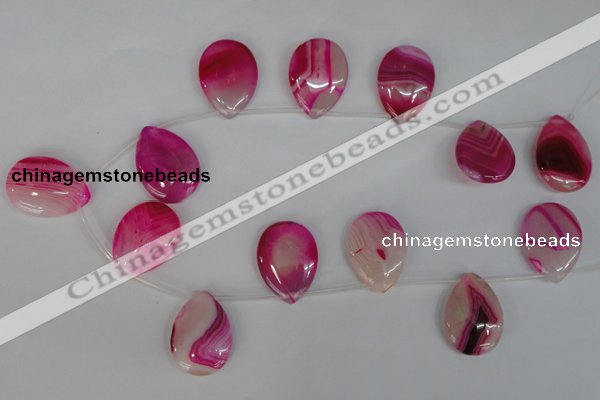 CAG1189 Top-drilled 22*30mm flat teardrop line agate gemstone beads