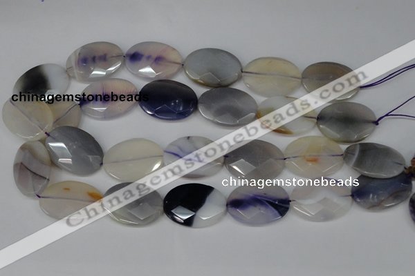 CAG1258 15.5 inches 20*30mm faceted oval line agate gemstone beads