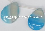 CAG1300 Top-drilled 22*30mm flat teardrop line agate gemstone beads