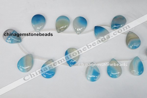 CAG1300 Top-drilled 22*30mm flat teardrop line agate gemstone beads