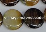 CAG1309 15.5 inches 25mm flat round line agate gemstone beads