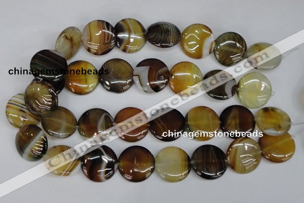 CAG1309 15.5 inches 25mm flat round line agate gemstone beads