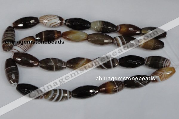 CAG1344 15.5 inches 15*30mm faceted rice line agate gemstone beads