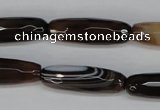 CAG1345 15.5 inches 10*30mm faceted rice line agate gemstone beads