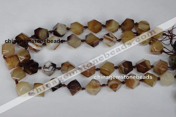 CAG1357 15.5 inches 16*18mm faceted nuggets line agate gemstone beads