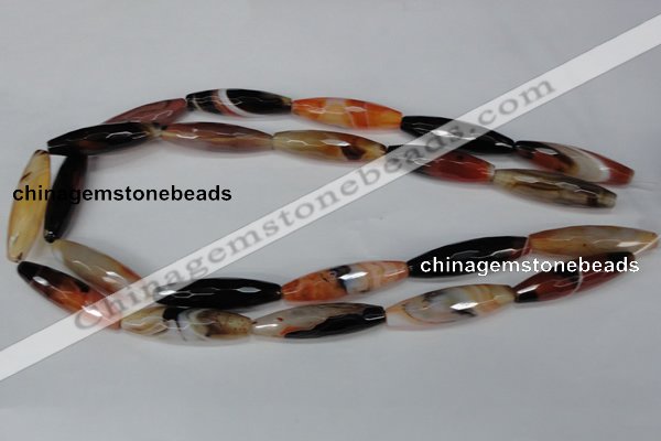 CAG1361 15.5 inches 10*38mm faceted rice line agate gemstone beads