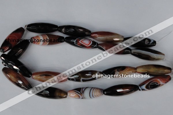 CAG1362 15.5 inches 13*38mm faceted rice line agate gemstone beads