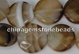 CAG1378 15.5 inches 20mm faceted coin line agate gemstone beads