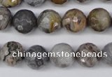 CAG1424 15.5 inches 12mm faceted round silver needle agate beads