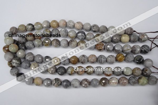 CAG1424 15.5 inches 12mm faceted round silver needle agate beads